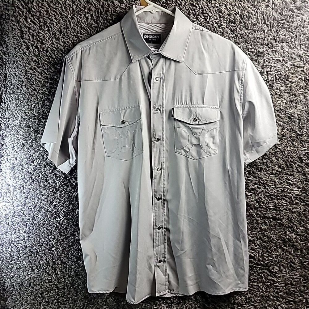 Hooey Habitat Shirt‎ Men's Large SOL Silver Short Sleeve Pearl Snap Western UPF